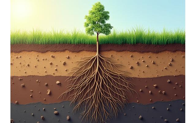 深く根を張る植物の例、土壌をしっかりと固定している様子