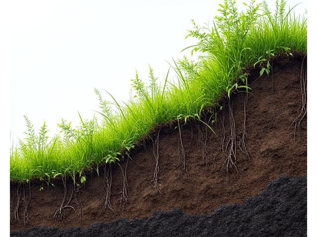 深く根を張る植物で stabil化された不安定な土壌の斜面