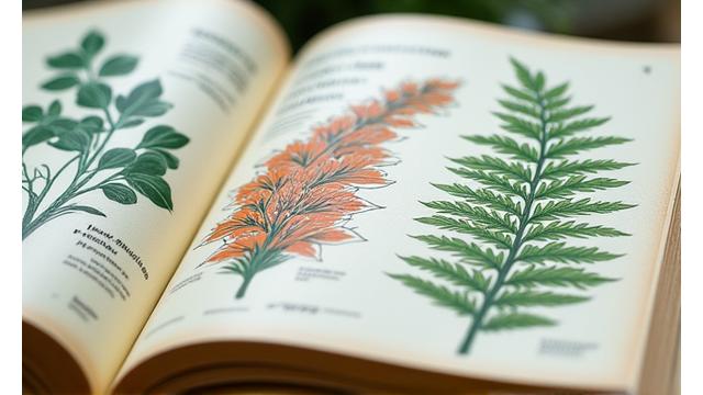多様な気候帯の植物図鑑ページ、美しい花と葉